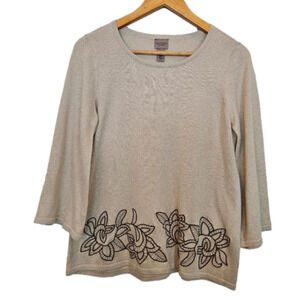 CHICO'S Easywear Lightweight Knit Tunic Pullover Gold Metallic Size 1  Medium